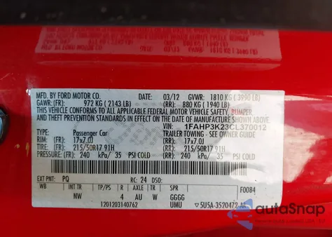 2012 Ford Focus Se z USA, uszkodzony, nr VIN 1FAHP3K23CL370012